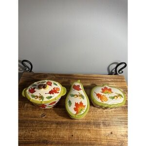 Temp-tations by Tara Seasonal Fall‎ Harvest Leaves Bakeware w/Lids set 3
